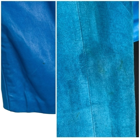 MICHAEL HOBAN NORTH BEACH VINTAGE 90S LEATHER BLUE CROP JACKET SKIRT SET SUIT - Picture 14 of 16